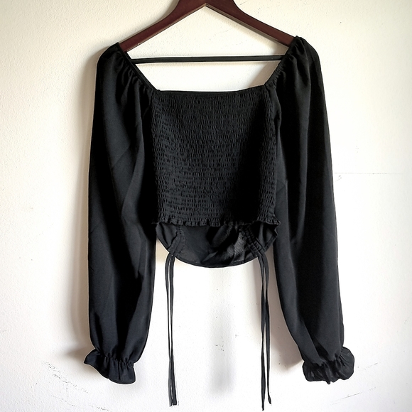 Black Ruched Square-Neck Top - Picture 2 of 4